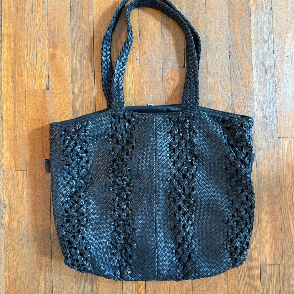 Chic Black Woven Roberta Freymann tote